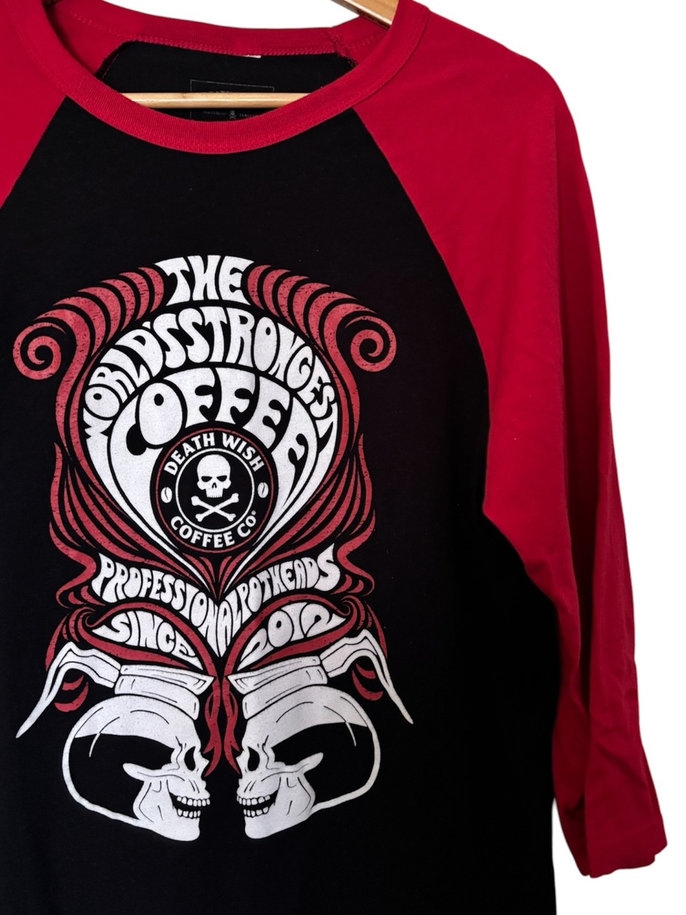 Death Wish Coffee Co. Worlds Strongest Coffee Raglan Quarter Sleeve Tee